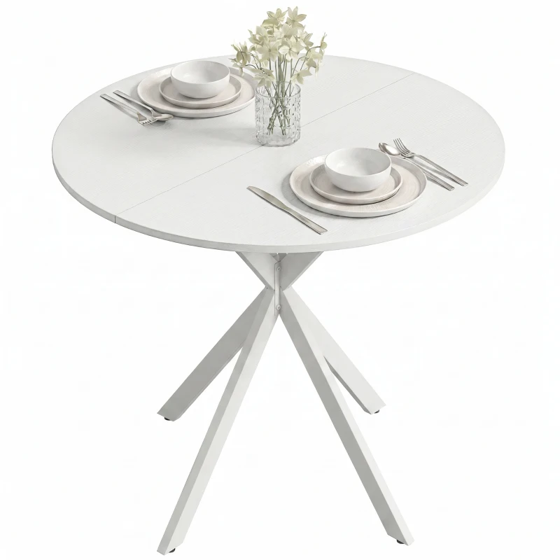 HOMCOM Table de cuisine ronde, 80 cm, plateau compact, panneau de particules, métal, blanc