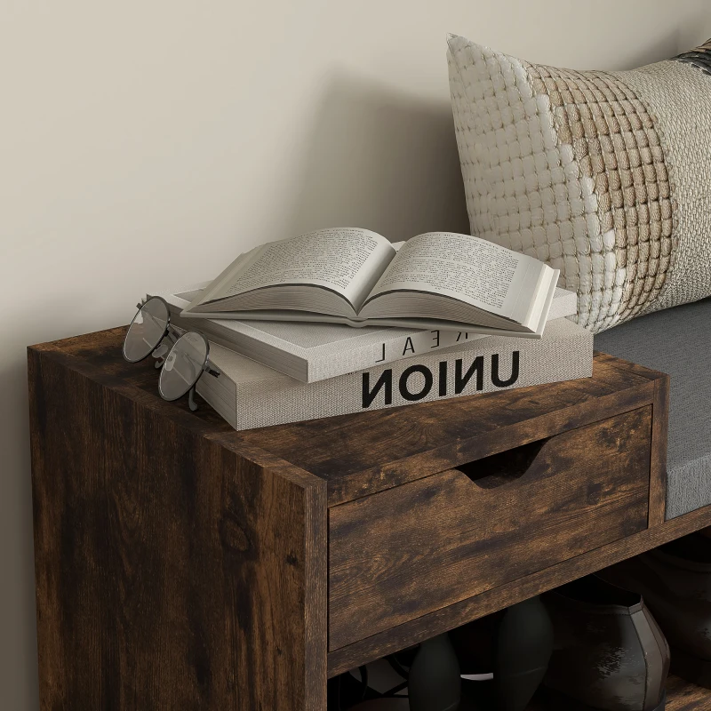 HOMCOM Möbel und Schuhbank, 1 Schublade und 3 Fächer, Kapazität 5 Paar, MDF, 76,5 x 30 x 52 cm, Braun