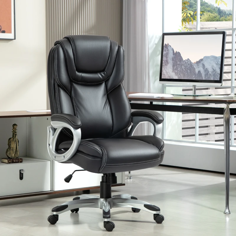 HOMCOM Chaise de bureau fauteuil de bureau avec fonction bascule roulettes pivotantes 360° 66 x 75,5 x 115,5-124,5 cm noir