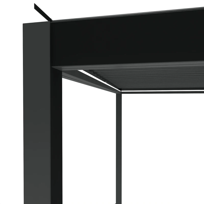 Outsunny 3 x 3(m) Electric Louvered Pergola with LED Lights, Aluminium Pergola Hardtop Gazebo with Remote, Adjustable Roof and Drainage System, Water and UV Proof