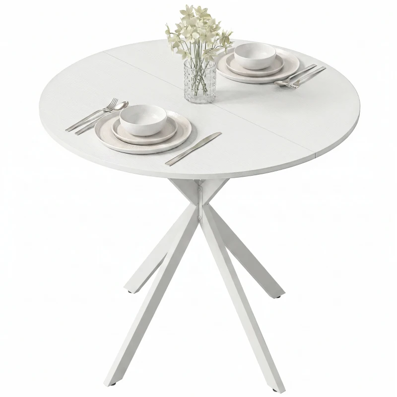 HOMCOM Table de cuisine ronde, 80 cm, plateau compact, panneau de particules, métal, blanc