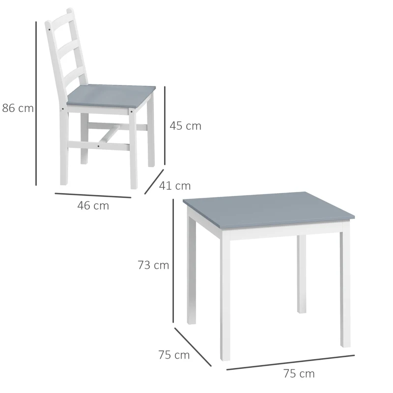 HOMCOM Essgruppe für 2 Personen, 2 Stühle, 1 Tisch, Kiefernholz, Weiß + Grau