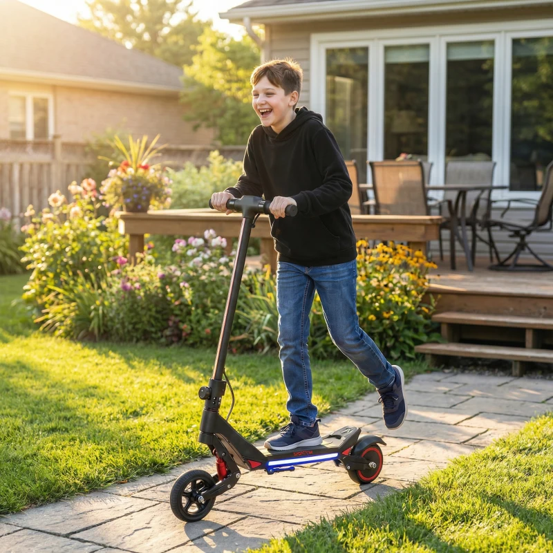 SPORTNOW Electric Scooter for Kids, Foldable E Scooter for Age Age 6+ with LED Display, RGB lights, Up to 16km/h, Black