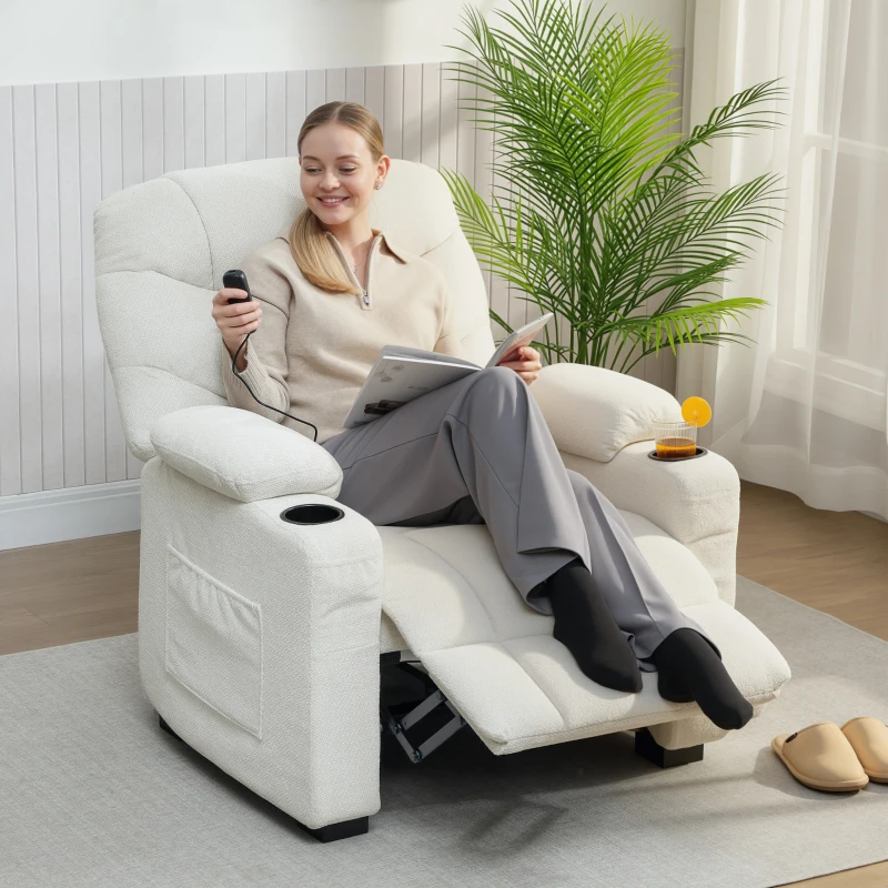 HOMCOM Fotoliu Relax Electric Reclinabil 150° cu Suport pentru Picioare, Funcție Memorie, Telecomandă, din Catifea, Crem