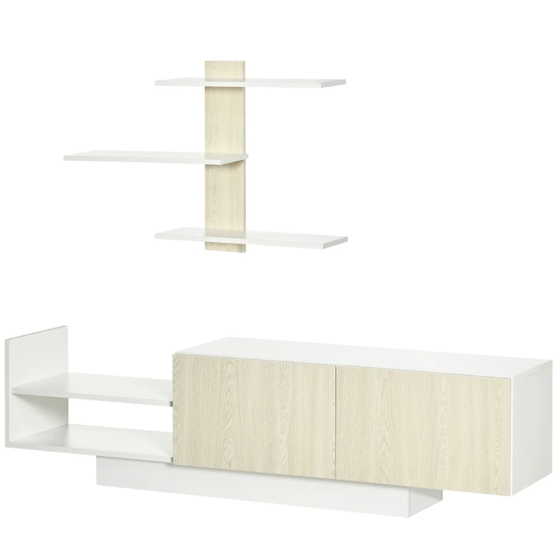 HOMCOM Mueble de Salón para TV con Mesa para Televisor 150x31,5x40 cm y Estante de Pared 95,5x16x60 cm Natural