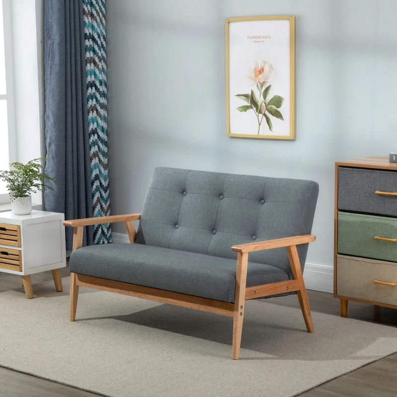 HOMCOM Canapé 2 places style scandinave avec accoudoirs, pieds en bois, 115l x 66,5P x 73H cm, gris