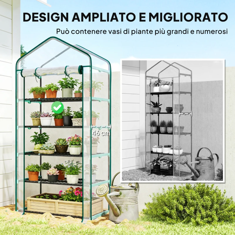 Outsunny Serra a Casetta a 5 Livelli con Ingresso Avvolgibile, in Acciaio e Polietilene, 90x49x193 cm, Trasparente