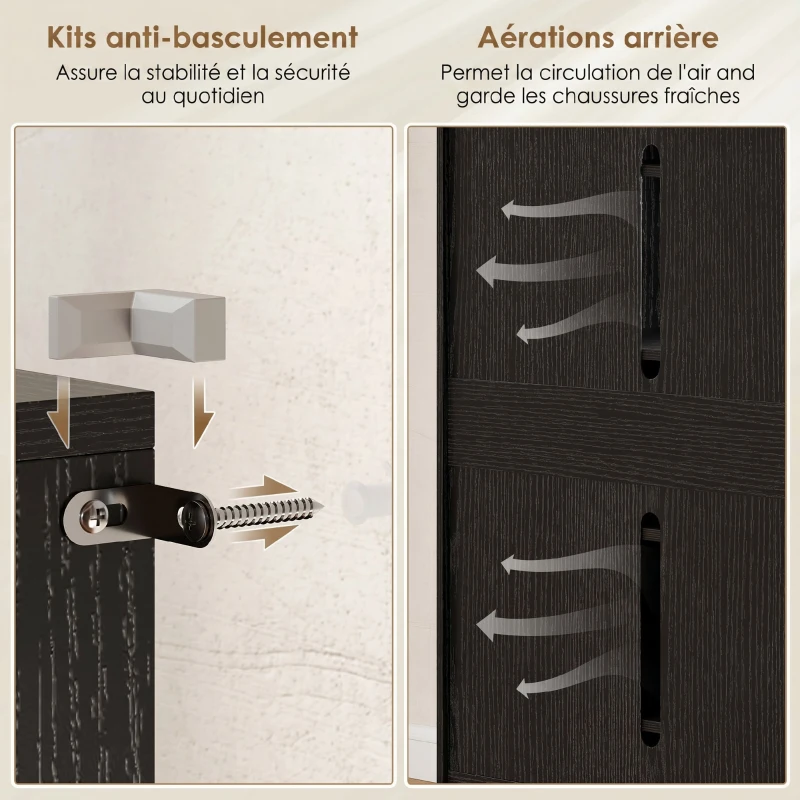 HOMCOM Meuble à chaussures 20 paires armoire à chaussures à haute brillance 5 niveaux étagères réglables 72x34,5x103cm noir