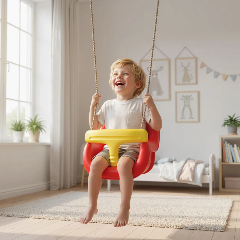 AIYAPLAY Babyschaukel verstellbar Mitwachsend Babysitz mit Rückenlehne, Sicherheitsgeländer, für Kinder von 9-36 Monaten, Rot