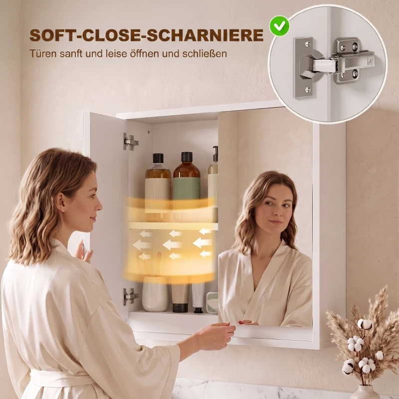 HOMCOM Badezimmerschrank, Spiegelschrank mit 2 Spiegeln, 2 Regale, 48 cm x 14,5 cm x 45 cm, Weiß