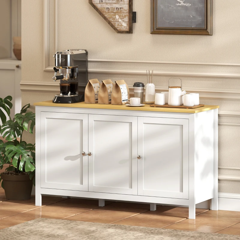 HOMCOM Mobile Contenitore con 2 Armadietti a 2 Ripiani Regolabili su 3 Altezze, 120x40x70 cm, Bianco e color Legno