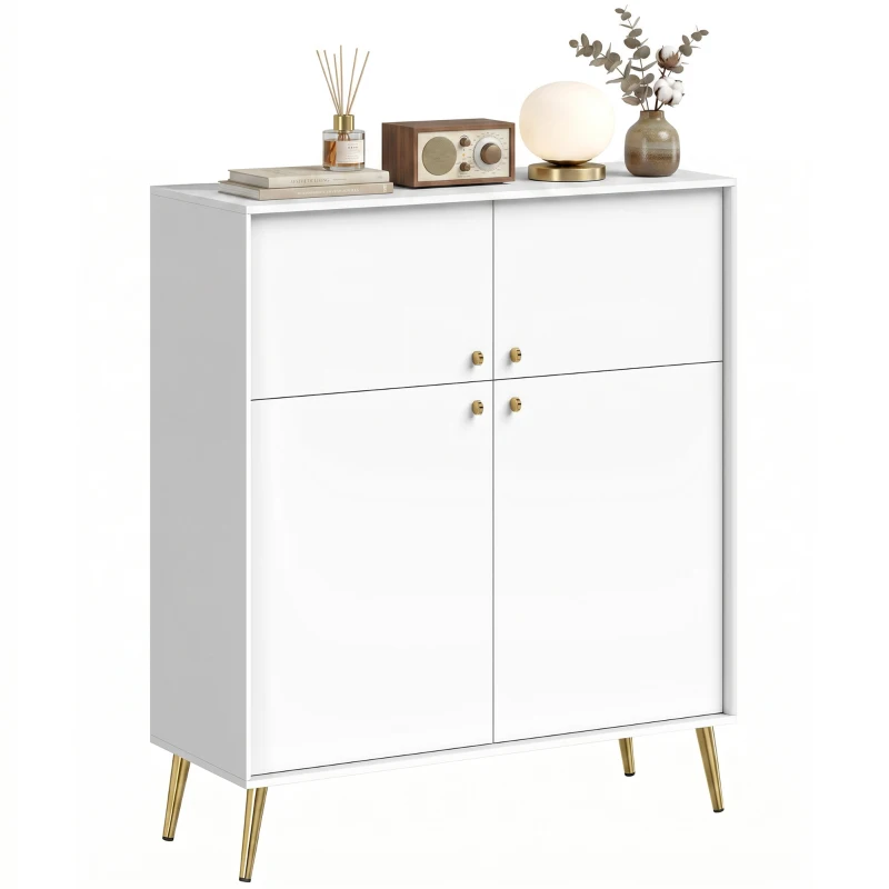 HOMCOM Nowoczesny sideboard, bufet 105,4 cm z 4 drzwiami Soft-Close i metalowymi nóżkami, do jadalni i kuchni, kremowo-biały