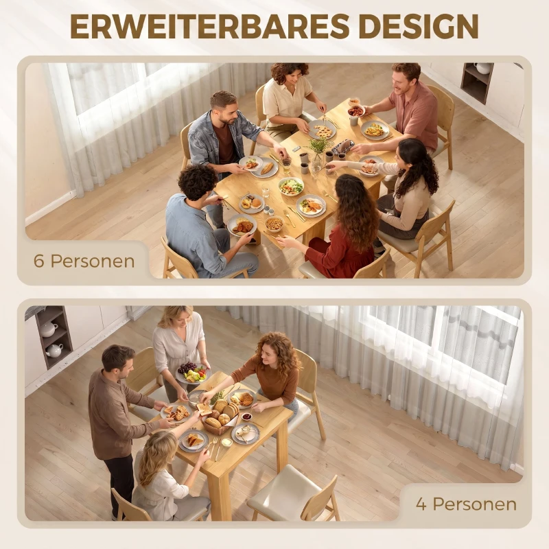 HOMCOM Uitschuifbare Eettafel 70/140 x 80 cm Moderne Eettafel voor 4–6 Personen Ruimtebesparend voor Keuken en Eetkamer