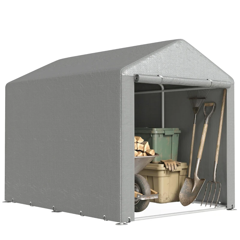Outsunny Abri de jardin tente de stockage imperméable abri moto porte enroulable fermeture éclair, 160 x 218 x 172 cm, gris clair