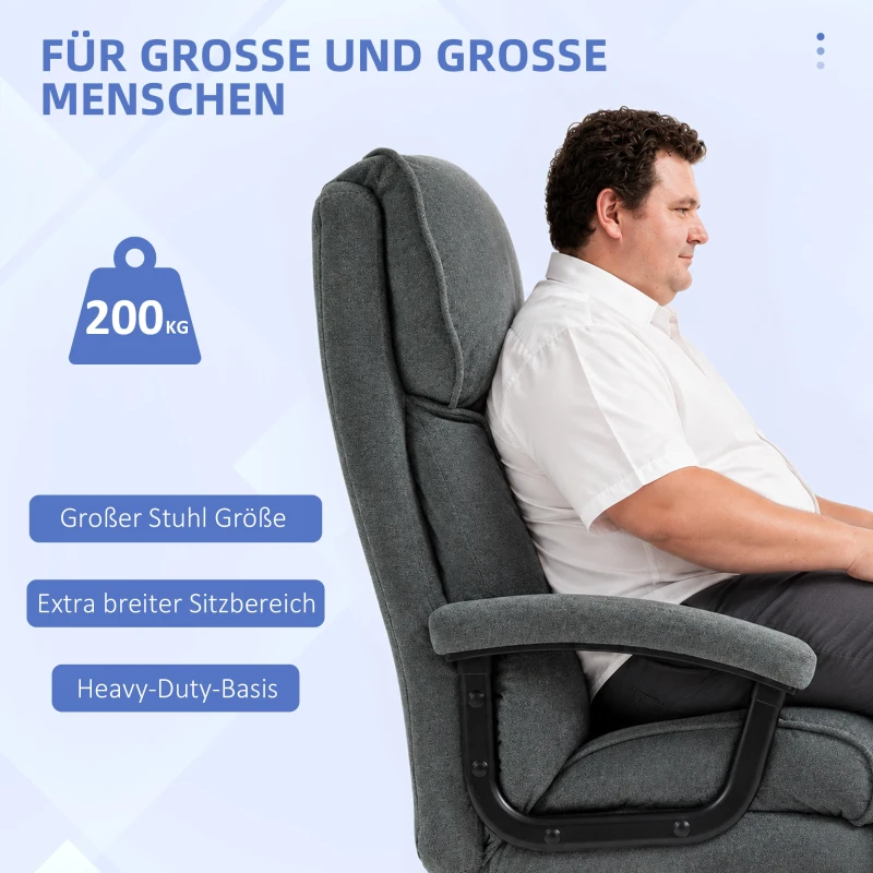 HOMCOM Großer hoher Bürostuhl, 200 kg Tragekapazität, robuste Konstruktion, weicher Bezug, Grau(m-4)