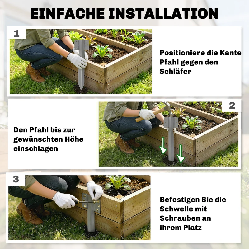Outsunny 20er-Pack Eisenbahnschwellen-Halterungen, Metall-Garten-Hochbeetpfähle mit Schrauben & Handschuhen