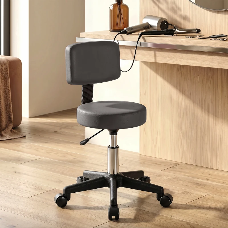 HOMCOM Tabouret massage a roulettes reglable en hauteur pivotant avec dossier ergonomique gris