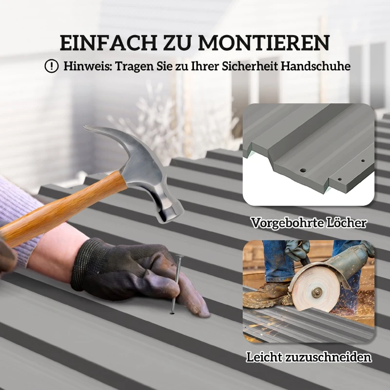Outsunny 12x Trapeziumplaat 129x45 cm | 7 m² verzinkt staal | Weerbestendig lichtgrijs