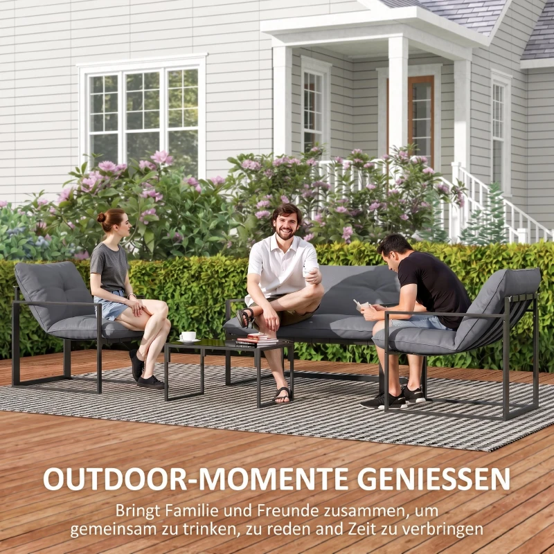 Outsunny Buitenzonnig Tuin Loungeset 4-stuurs Tuinmeubelset 114x70cm, grijs + zwart