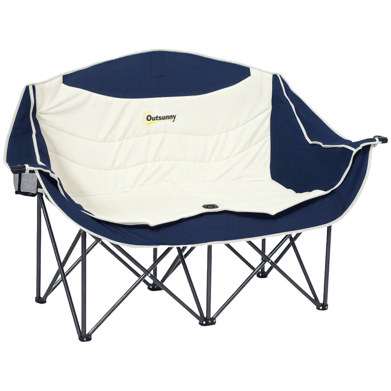 Outsunny Faltstuhl faltbar 2 Sitzer Campingstuhl mit Getränkehalter Tragetasche bis 250kg belastbar Blau