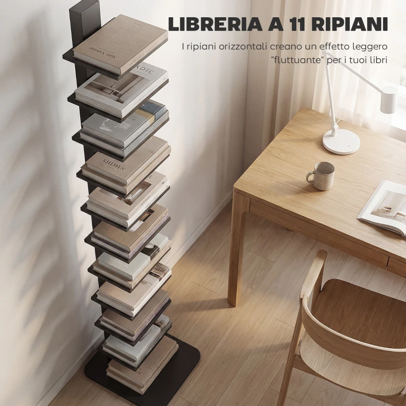 HOMCOM Libreria Moderna Alta a 11 Ripiani Salvaspazio in Stile Industriale, 34.5x41.5x163.5 cm, Nero