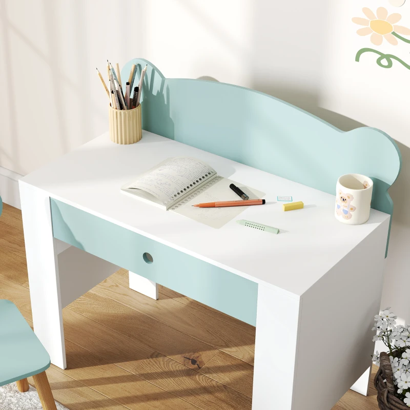 AIYAPLAY Bureau enfant avec chaise, table enfant et chaise avec tiroir et large plateau, 80 x 41 x 74,5 cm, vert