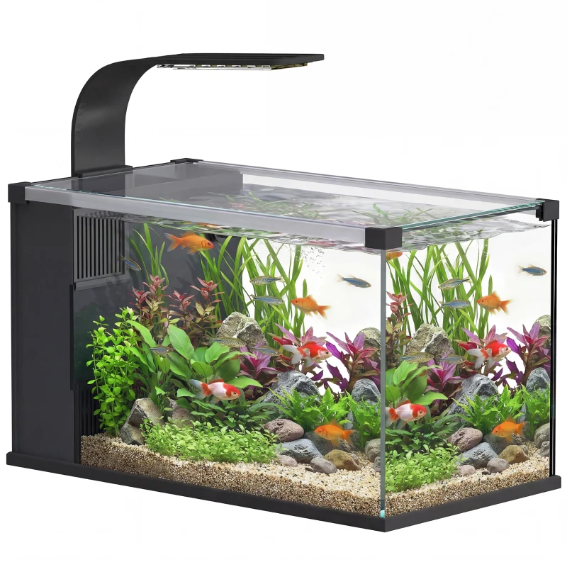 PawHut Acvariu, 24L din Sticlă Securizată cu Filtru, Lumină LED și Pompă de Apă