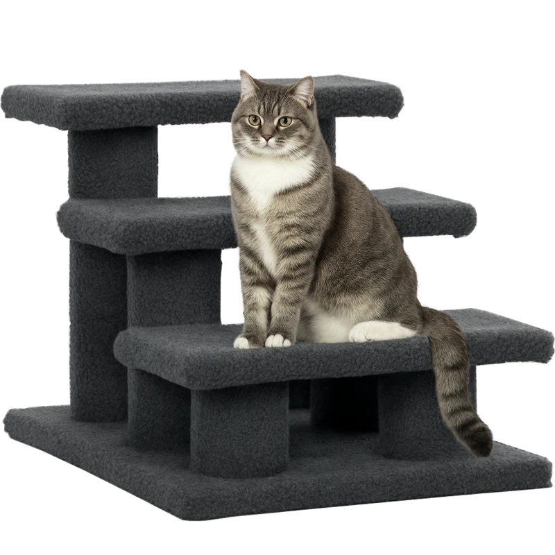 PawHut Escalier pour chat 3 marches Escalier pour animal Escalier pour chat Escalier pour animaux de compagnie 45 x 35 x 34 cm Gris