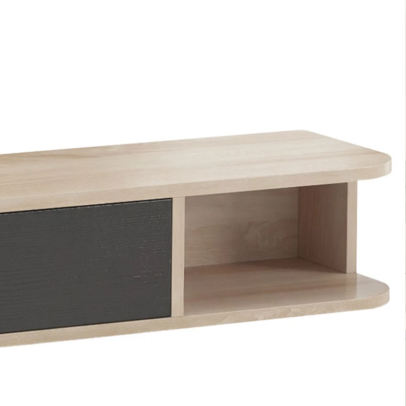 HOMCOM Móvel de TV suspenso, móvel para televisores até 152,4 cm, gaveta basculante 2 prateleiras 140x24x16cm madeira natural