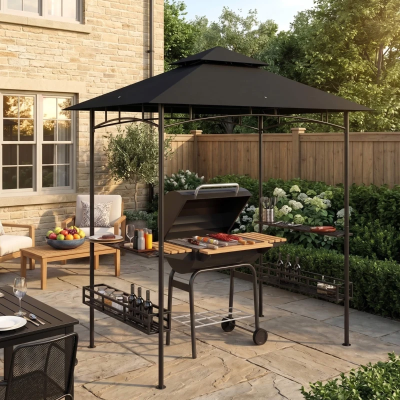 Outsunny 150 x 240cm BBQ Grill Gazebo, with Shelves - Grey