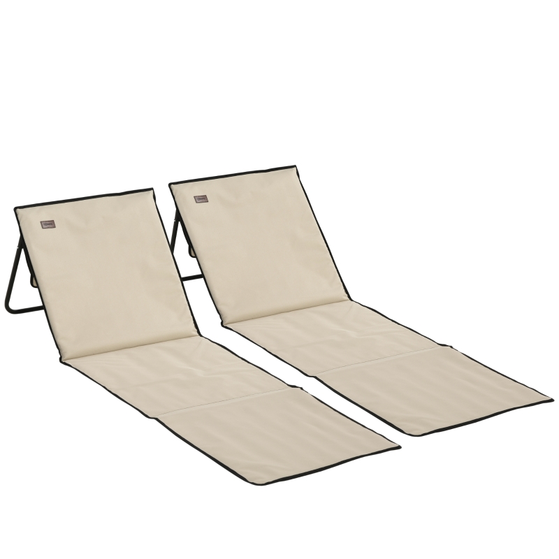 Outsunny Lot de 2 tapis de plage rembourré dossier inclinable multi-positions acier polyester beige