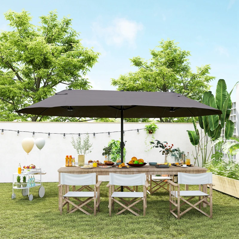 Outsunny Doppelsonnenschirm 455 x 265 cm, UV Schutz Sonnenschirm mit Handkurbel, Balkonschirm windfest Kurbelschirm Sonnenschutz für Balkon Garten, Grau