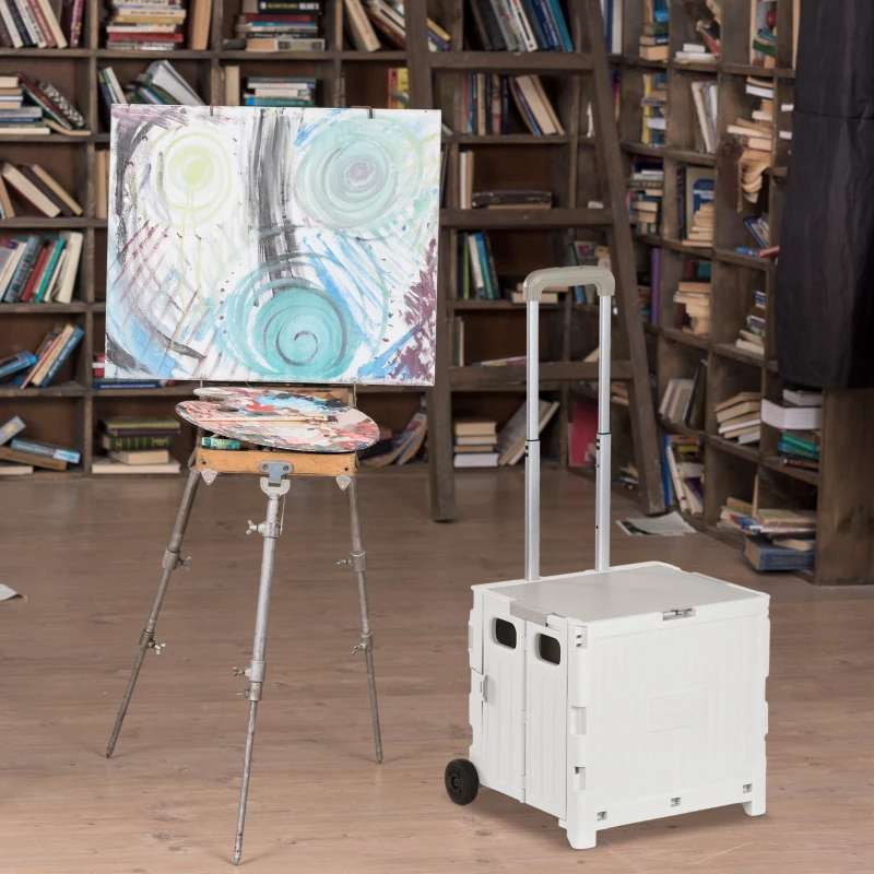 HOMCOM Carrito para Supermercado con 2 Ruedas Longitud de Mango Ajustable Capacidad 32 Litros 41,5x32,5x85 cm Blanco