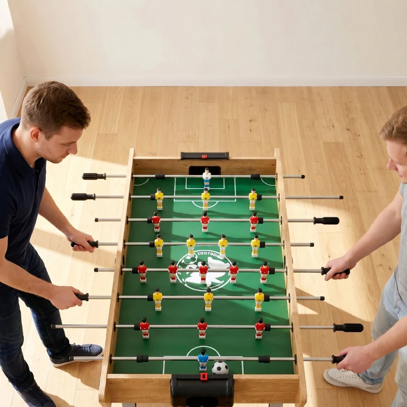 SPORTNOW Tischkicker Kickertisch inkl 22 Kicker 2 Bälle Rutschfest Griffe Punktezähler Schräge Beine 121x87x77cm Naturholz