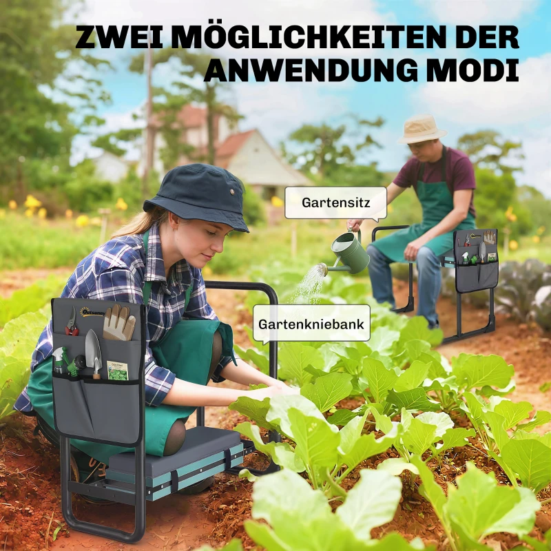 Outsunny Poduszka na kolana i siedzisko ogrodowe, nośność 150 kg, stołek ogrodowy z grubym wyściełaniem w części kolanowej, wysuwane stalowe nogi