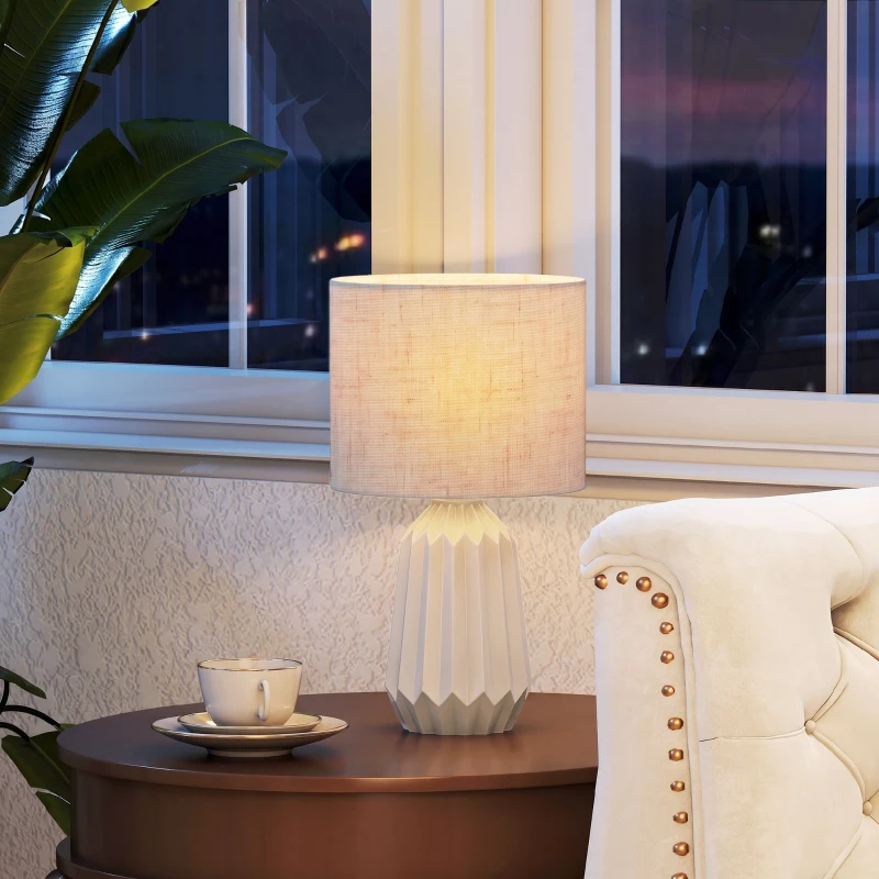 HOMCOM Tafellamp, nachtlamp met linnen kap, tuimelschakelaar, bureaulamp, 22 x 22 x 39 cm, beige