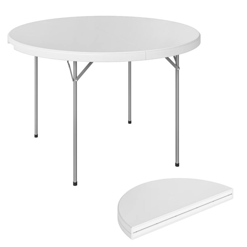 Outsunny Masă de Camping Rotundă Pliabilă, din Metal și HDPE, 120x120x74 cm, Alb