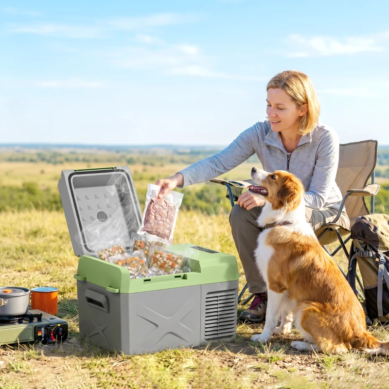 Outsunny Glacière électrique portable 12L, réfrigérateur de voiture portable congélateur et réfrigérateur 12/24V gris