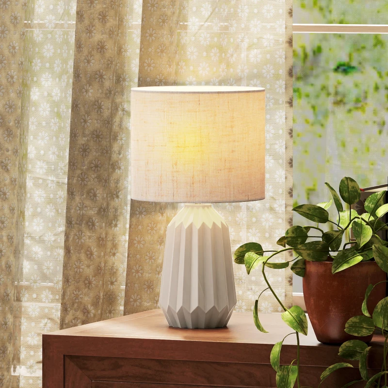 HOMCOM Lampe de table, luminaire de table, lampe de chevet avec abat-jour en lin, interrupteur à bascule, lampe de bureau, 22 x 22 x 39 cm, Beige