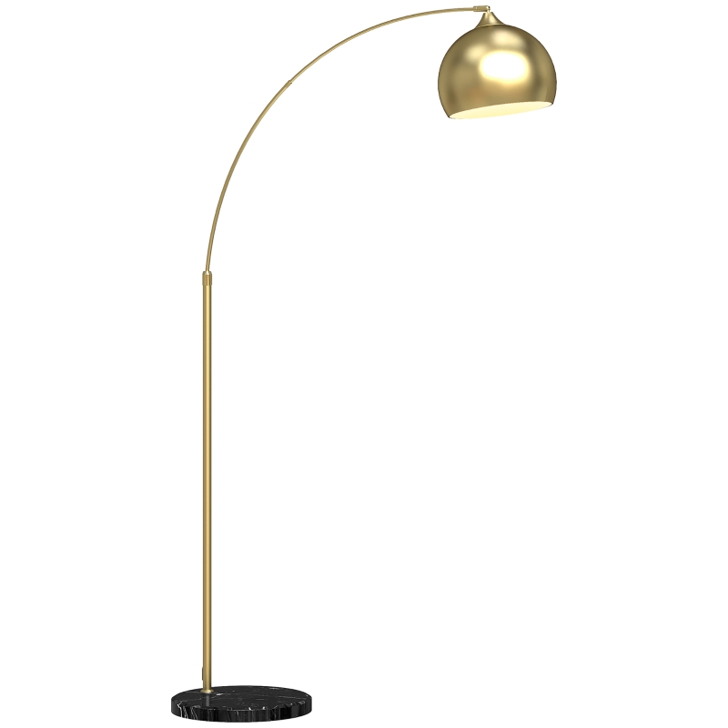 HOMCOM Bogenleuchte, Stehlampe, höhenverstellbar, Fußschalter, Sockel in Marmoroptik, 170-180cm, Gold/Schwarz