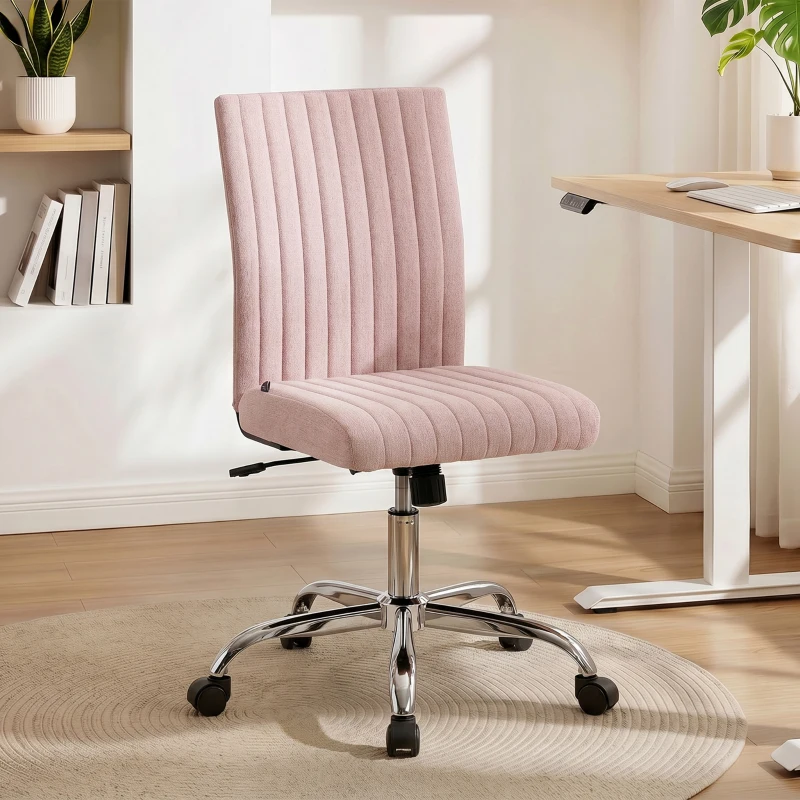 HOMCOM Chaise de bureau sans accoudoirs, fauteuil de bureau, hauteur réglable et pivotant 360°, 43 x 56 x 89-99 cm, rose