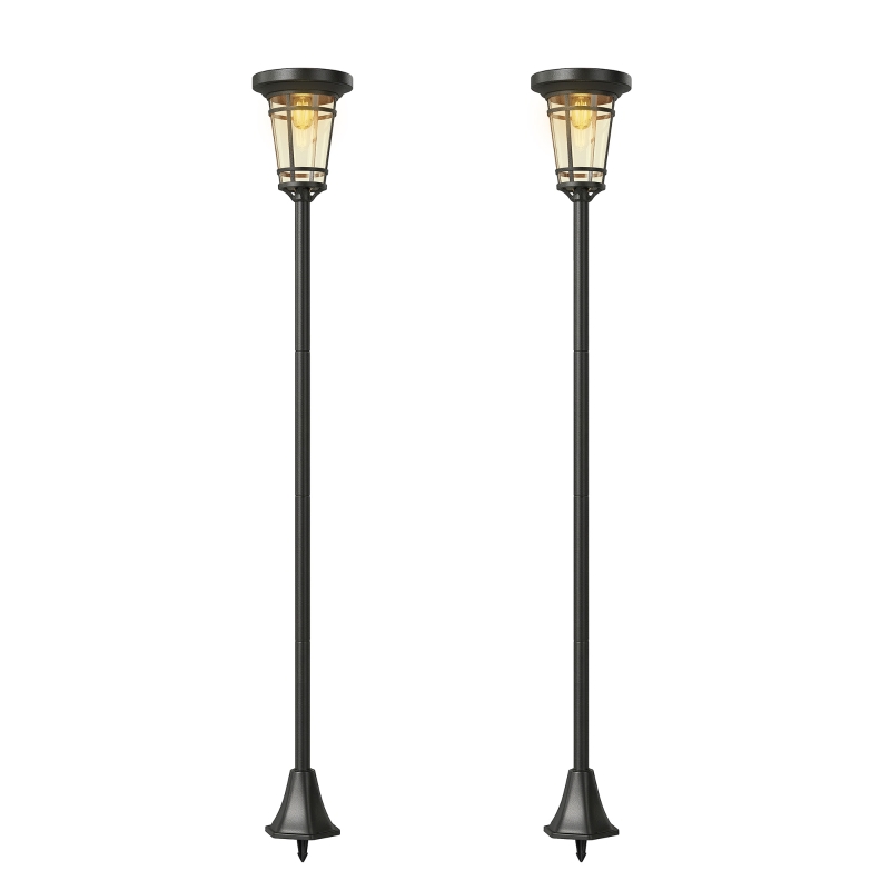 Outsunny Solar Laterne 2er-Set Stehleuchte 180cm Höhenverstellbar mit 2 Helligkeitsmodi Lichtsensor Schalter, IP44