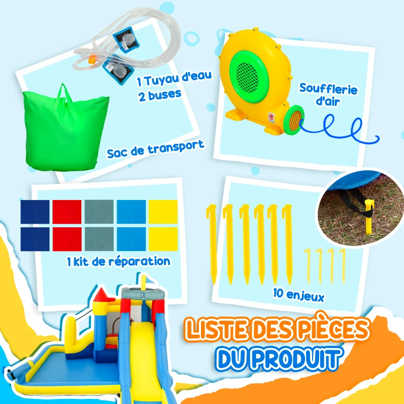 AIYAPLAY Château gonflable avec soufflerie parc aquatique toboggans, trampoline, mur d'escalade, canon, panier de basket