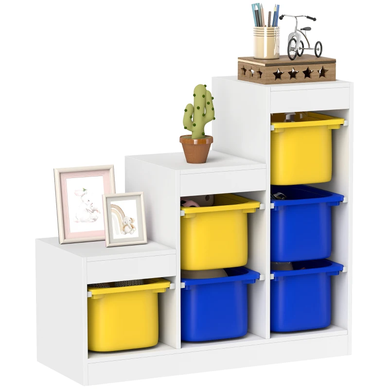 AIYAPLAY Mobilier de depozitare pentru jucării pentru copii cu 6 cutii detașabile, 3 niveluri de depozitare, 96 x 38,5 x 90, multicolor