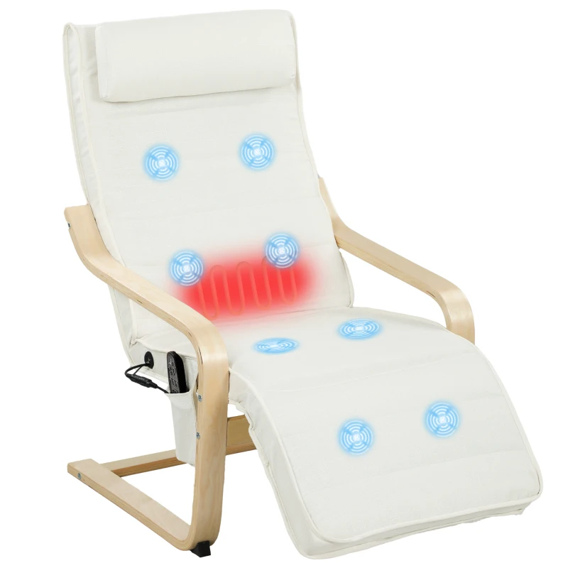 HOMCOM Fauteuil de salon fauteuil relax massant et chauffant dossier haut, appui-tête et repose-pieds, 67 x 95 x 101 cm, crème