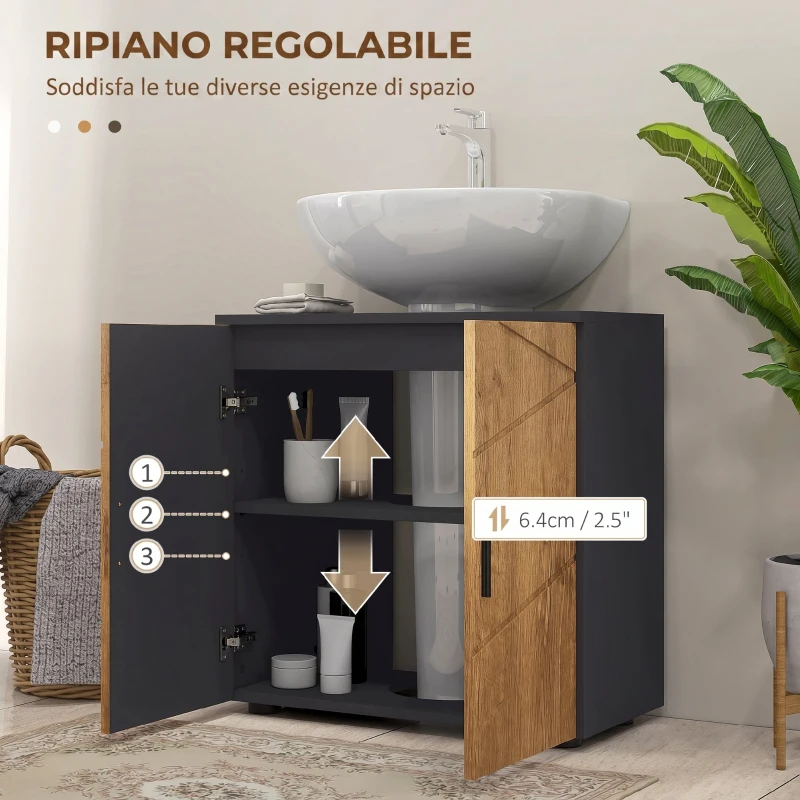 kleankin Mobile Sottolavabo Bagno per Piedistallo con Armadietto 2 Ante, 60x30x60cm, Rovere