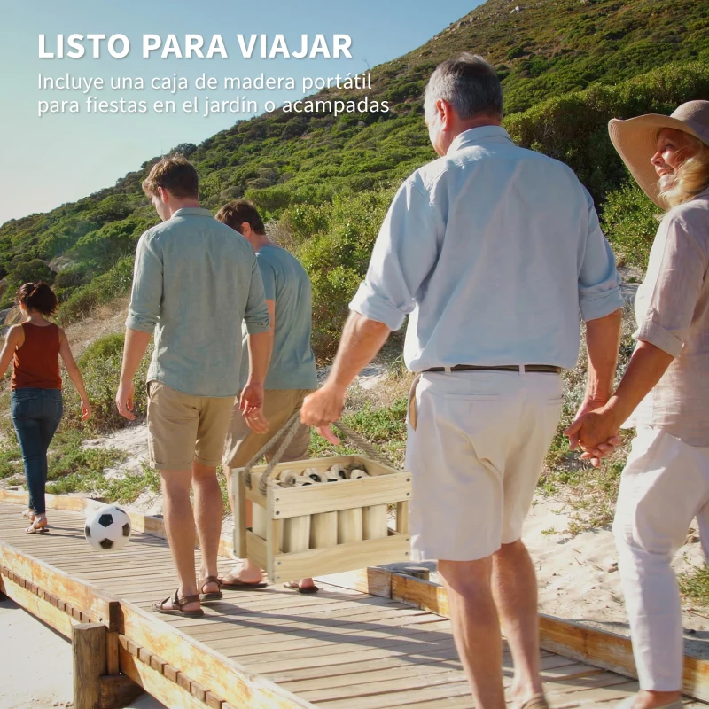 SPORTNOW Juego de Bolos Finlandeses de Madera con 12 Bolos 1 Palo y Caja de Transporte para Adultos Jardín Natural