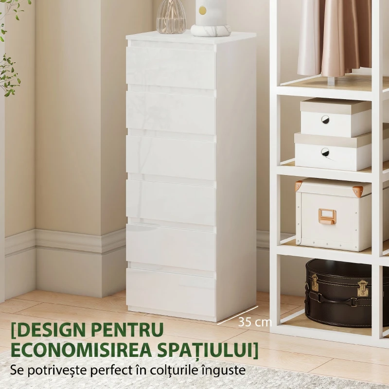 HOMCOM Comodă Modernă cu 6 Sertare, Alb