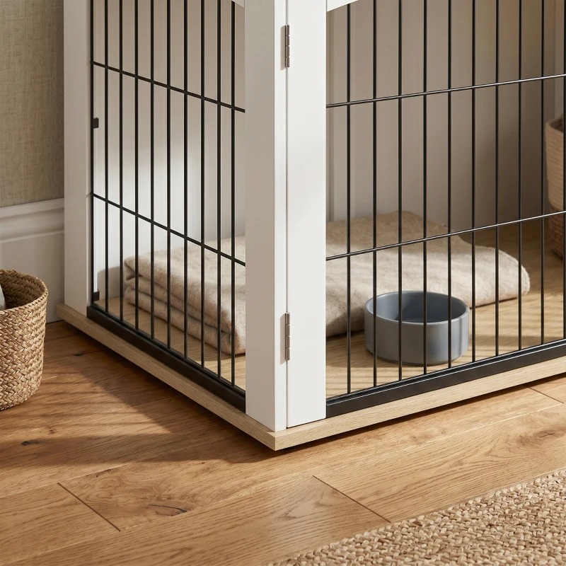 PawHut Cage pour Chien Meuble Cage Chien Intérieur Arche avec Double Porte comme Table d'Appoint en Métal 80x56x59cm Blanc