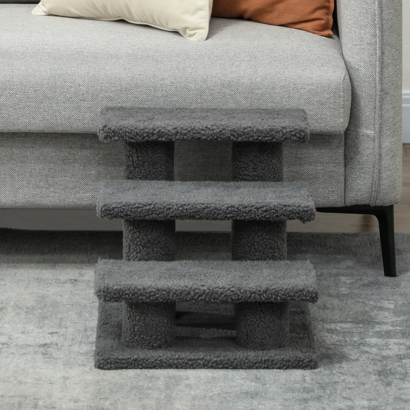 PawHut Escalier pour chat 3 marches Escalier pour animal Escalier pour chat Escalier pour animaux de compagnie 45 x 35 x 34 cm Gris